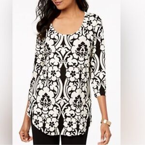 JM Collection Black and White Patterned Long Sleeve Top XL